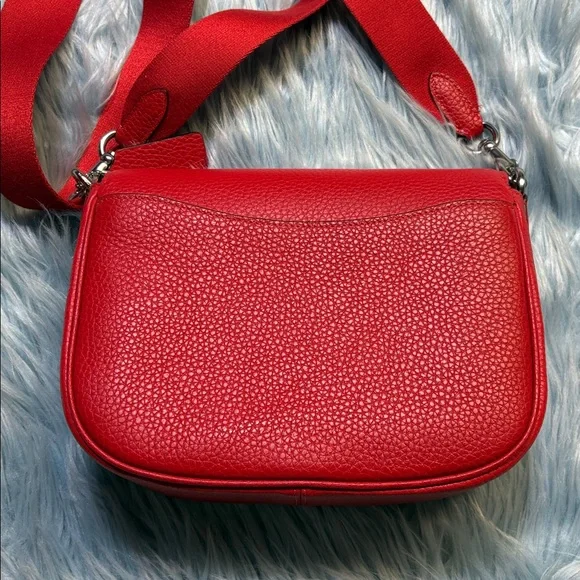 Coach Amelia Pebble Leather Saddle Bag Red - Picture 5 of 11
